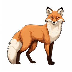 Obraz premium Fox cartoon natural colors, black outline, comic drawing