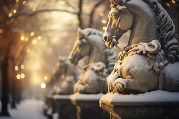 Snow-covered Statues and Monuments: Explore the contrast between historical or artistic structures and the wintery environment. - Generative AI
