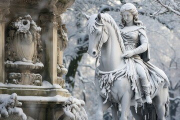 Snow-covered Statues and Monuments: Explore the contrast between historical or artistic structures and the wintery environment. - Generative AI