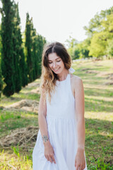 Fototapeta premium beautiful woman in the park holiday walk trip