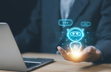 AI chat digital technology chatbot generates the information command prompt. concept development of smart robot conversation, bot artificial intelligence open for customers, business communication