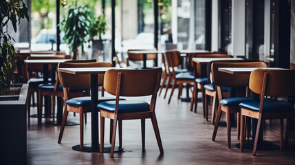 Restaurant tables and chairs in restaurant