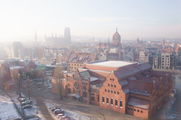 Fototapeta na wymiar 2022-12-15. Aerial view of the old town in winter in Gdansk, Poland