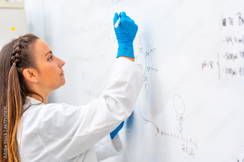 Wall mural scientist using a white board to write data