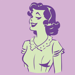 vintage cartoon illustration of a smiling woman with sketchy simple face