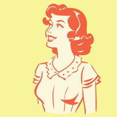 vintage cartoon illustration of a smiling woman with sketchy simple face
