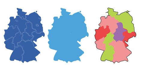 Germany map with different style isolated on a white background.  Vector illustration