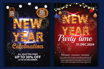 vector set of social media post, story, poster and banner discount mega sale happy new year. new Year celebration. end year sale flyer or story template