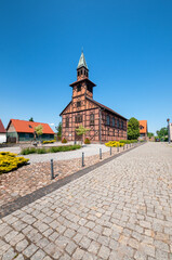 Former half-timbered evangelical church in Ujscie, Greater Poland Voivodeship, Poland