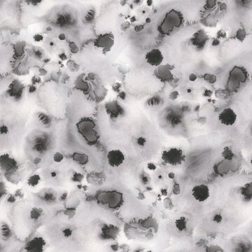 Grunge watercolor seamless gray texture. Paint stains endless background. Ink tie dye pattern. Print male monochrome for fabric and wallpaper. Abstract backdrop.