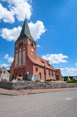 Neo-Gothic church of St. Margaret and Our Lady of the Scapular is Smilowo, Greater Poland...