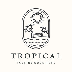 outdoor palm tree line art logo vector minimalist illustration design, tropical island palm tree symbol design