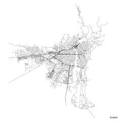 Kutaisi city map with roads and streets, Georgia. Vector outline illustration.