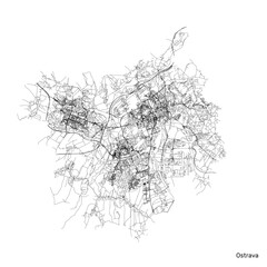 Ostrava city map with roads and streets, Czech Republic. Vector outline illustration.