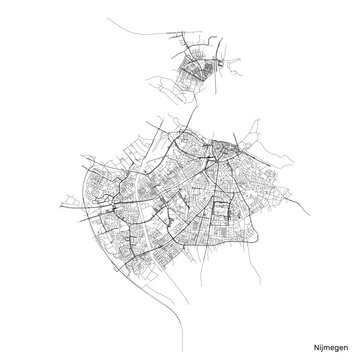 Nijmegen City Map With Roads And Streets, Netherlands. Vector Outline Illustration.