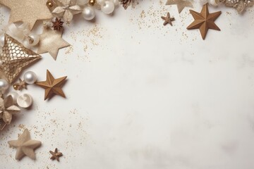 Gold Christmas decorations and toys on a white background