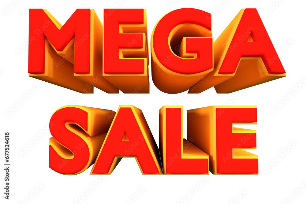 Poster 3d text mega sale red 3d render on alpha background