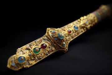 Ancient relic sword gold iron. Silver ornate historic golden design. Generate Ai