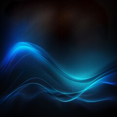 Fototapeta premium Abstract blue colors gradient wave on black background, blurry lights on dark noise texture, copy space line water dynamic Generative AI 