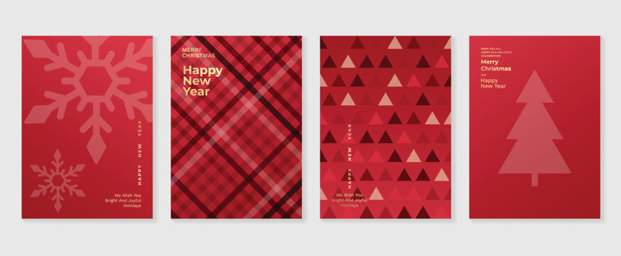 Set of happy new year and merry christmas concept background. Elements of geometric shape, christmas tree, snowflake, line, triangle. Art design for card, poster, cover, banner, decoration.