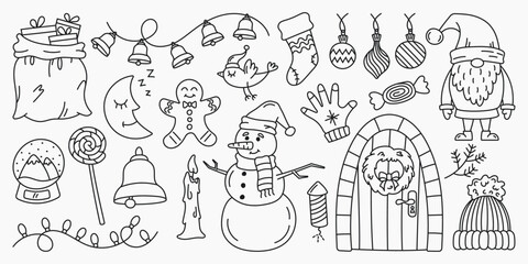 Christmas doodle elements on white background