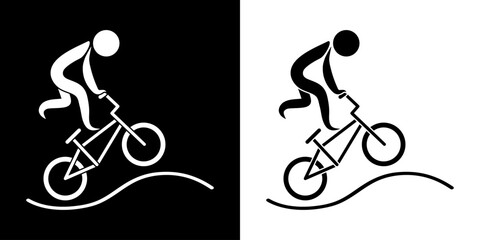 Pictogrammes représentant une course de vélo BMX (vélo cross), une des disciplines des compétitions sportives de cyclisme. - obrazy, fototapety, plakaty