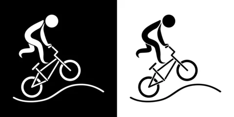 Foto op Plexiglas Pictogrammes représentant une course de vélo BMX (vélo cross), une des disciplines des compétitions sportives de cyclisme. © ID-EasyDoor