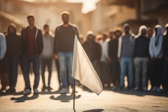 illustration of Arab crowd with white flags on .Generative AI