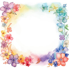 watercolor background frame with rainbow flowers