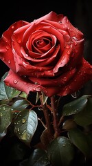 red rose with water droplets