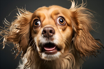 funny portrait of surprised dog