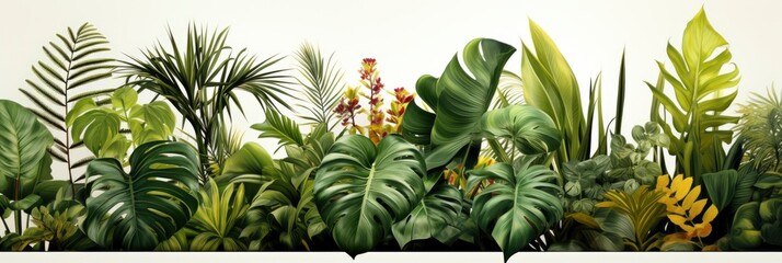 Set Tropical Leaves Isolated On White , Banner Image For Website, Background Pattern Seamless, Desktop Wallpaper