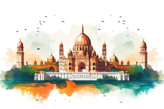 Happy Republic Day of India banner with red fort sketch.