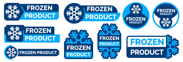 Frozen product vector food package label. Fresh frozen product, snowflake icon - obrazy, fototapety, plakaty