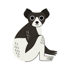 Vector illustration of cute indri isolated on white background.