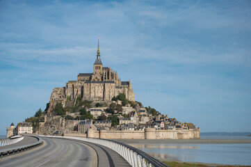 Fototapeta na wymiar Bridge road that leads to Mont Saint-Michel, it is empty without people