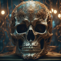 A crying skull advertisement highly detailed in a ornate luxury cinematic style