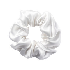 Beautiful white silk scrunchie isolated on transparent background