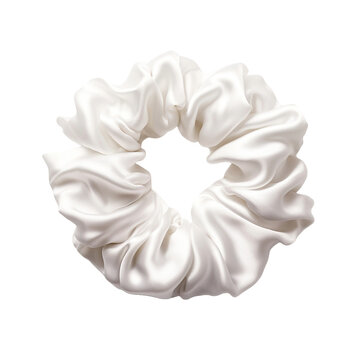 Beautiful white silk scrunchie isolated on transparent background