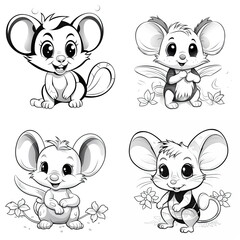 cute Mouse in black and white coloring