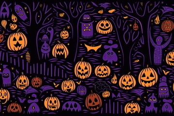 doodle halloween pattern, foreground elements