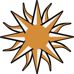 Luxury boho style rays of bright hot sun symbol in black and gold colors. Religious mystical pictogram. Secret sacred vector sign isolated on white background for decoration of occult design