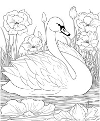 swan flower coloring page for adults