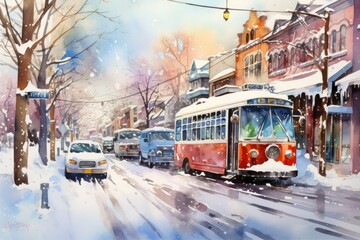 Fototapeta premium Snow-covered Cars - Generative AI