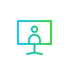 Video call project development icon with blue and green gradient outline style. call, video, communication, conference, technology, internet, screen. Vector Illustration