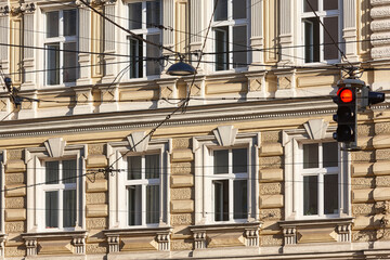 Fototapeta na wymiar Traditional classic residential building facades in Vienna old town. Austria