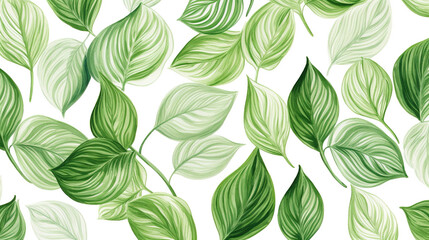 Green plant and leafs pattern. Pencil, hand drawn natural illustration. Simple organic plants design. Botany vintage graphic art