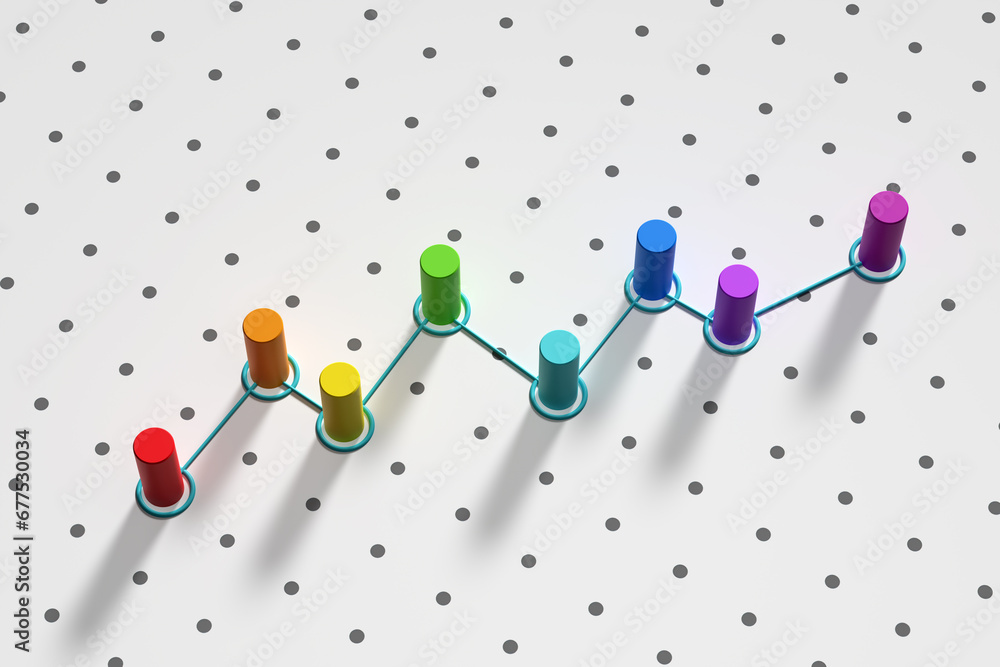 Poster connection, communication, progress and teamwork concepts. network of colorful pins connected with a