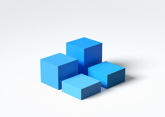 Fototapeta na wymiar Blue 3D cubes designed as bar graph on white background.