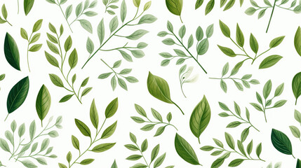 Green plant and leafs pattern. Pencil, hand drawn natural illustration. Simple organic plants design. Botany vintage graphic art